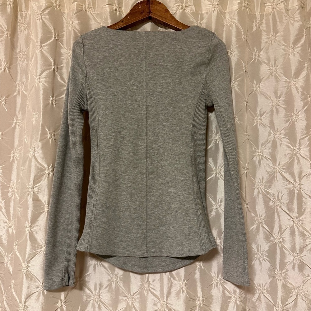 Free People Dove Gray Looking Back Lace Up Long Sleeve Top - Picture 7 of 16